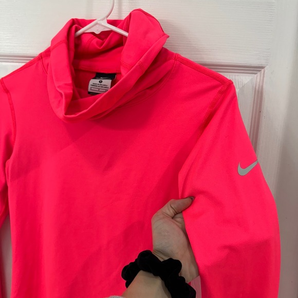 Nike Pro Dri FIT Neon Pink Long Sleeve Cowl Neck Athletic Top Women's Size S - Picture 2 of 8